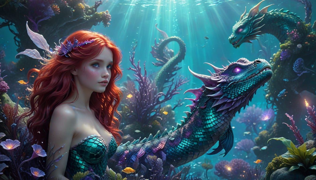 Mermaid and Dragon Ethereal Fantasy Art
