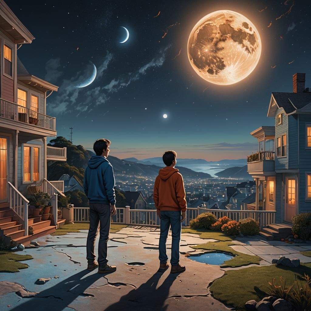 Man on Moon Gazing at Earth: Digital Art