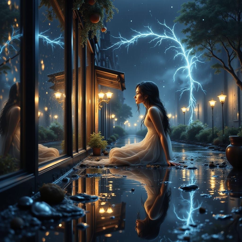 Magical Night Reflections in Anime Style