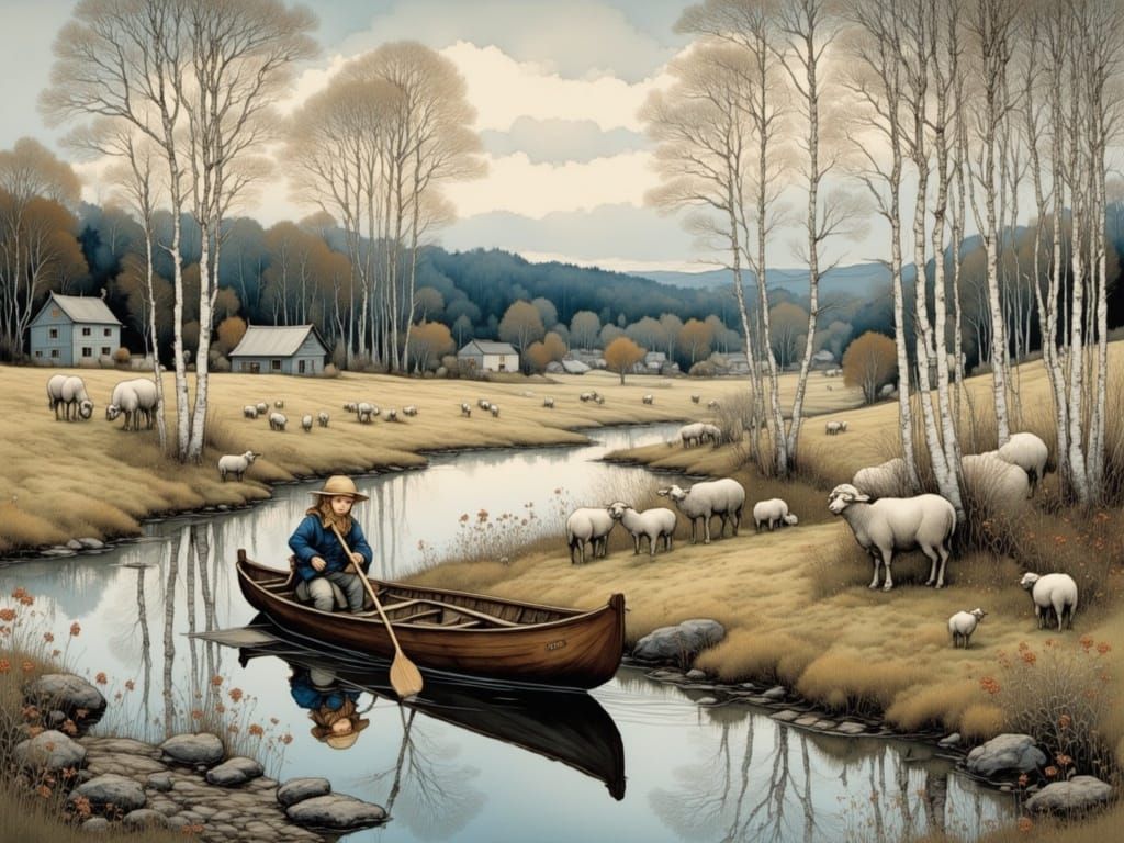 Rustic Farm Scene in Swedish Småland at Dawn