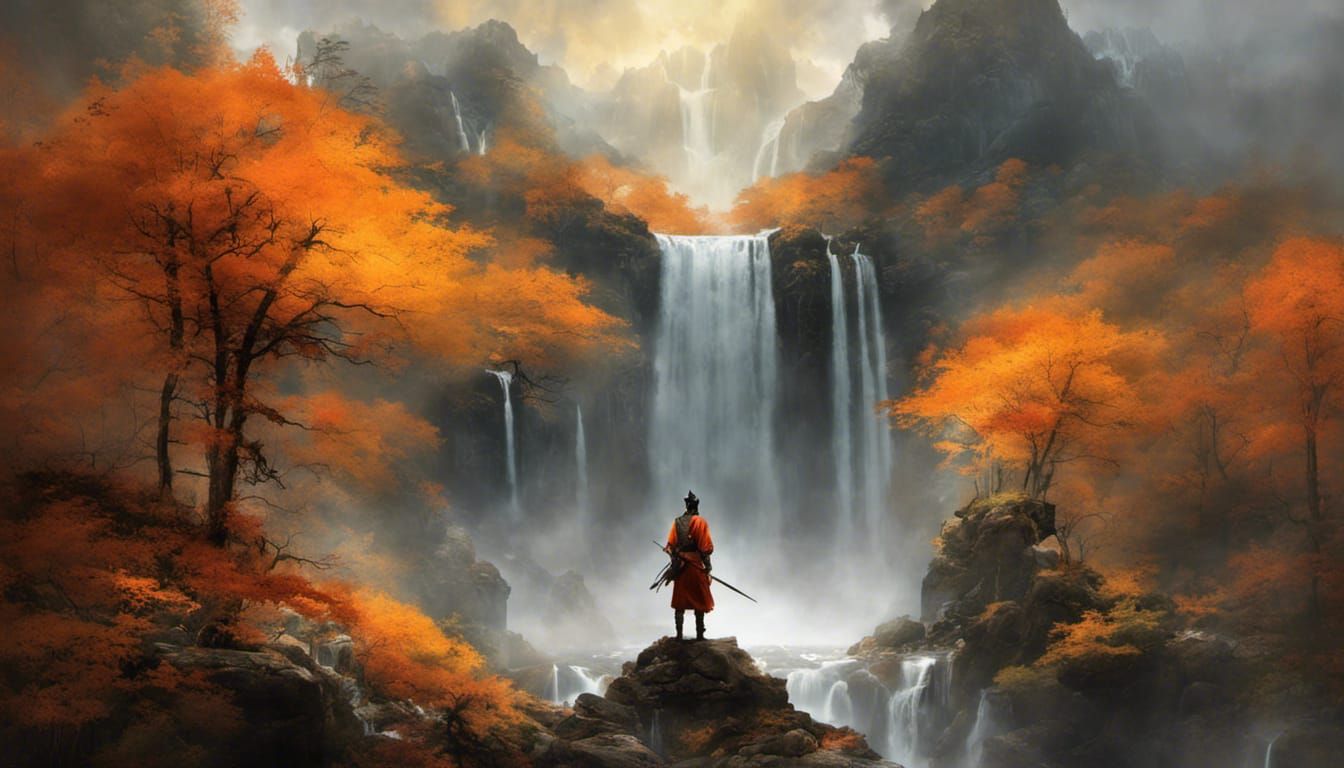 Samurai in Autumn Landscape Digital Painting