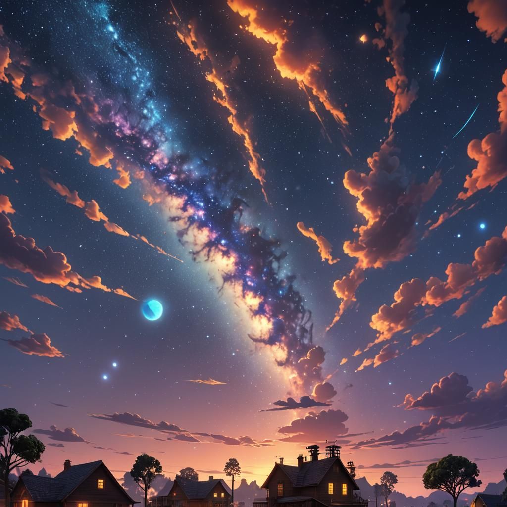 Vibrant Night Sky: 3D Animated Concept Art