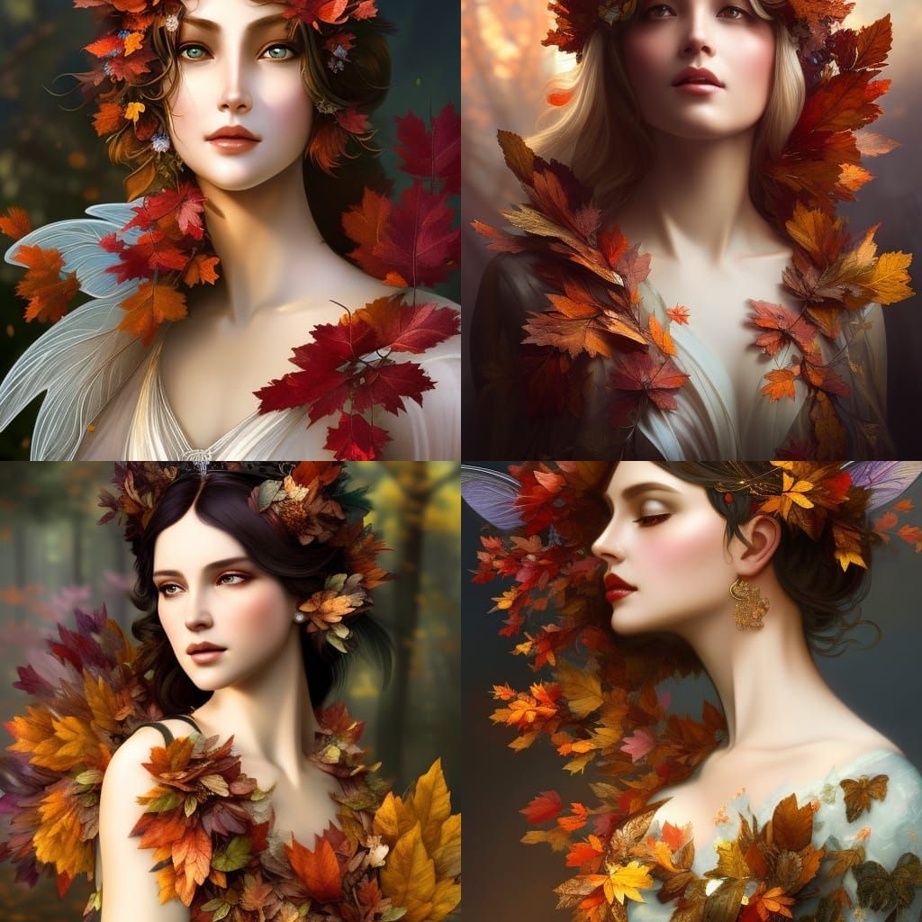 Autumn Fairy Portrait in Art Nouveau Style
