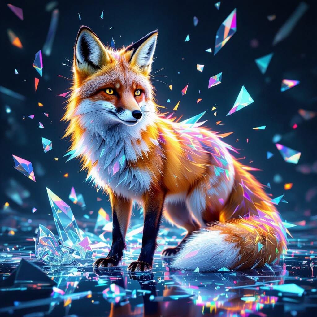 Surreal Fox Portrait with Prism Refractions