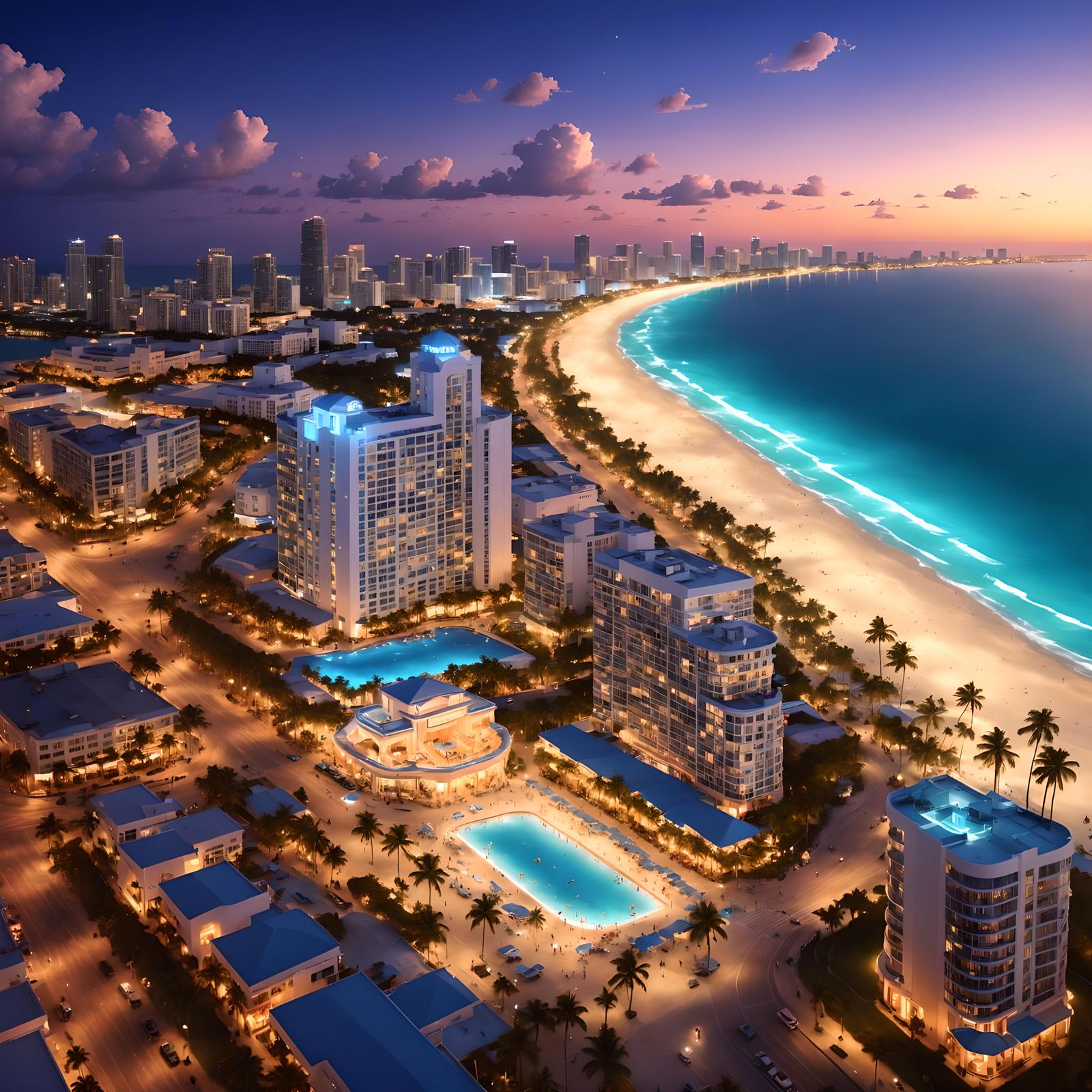 South Beach Miami at Night: Art Deco Illustration