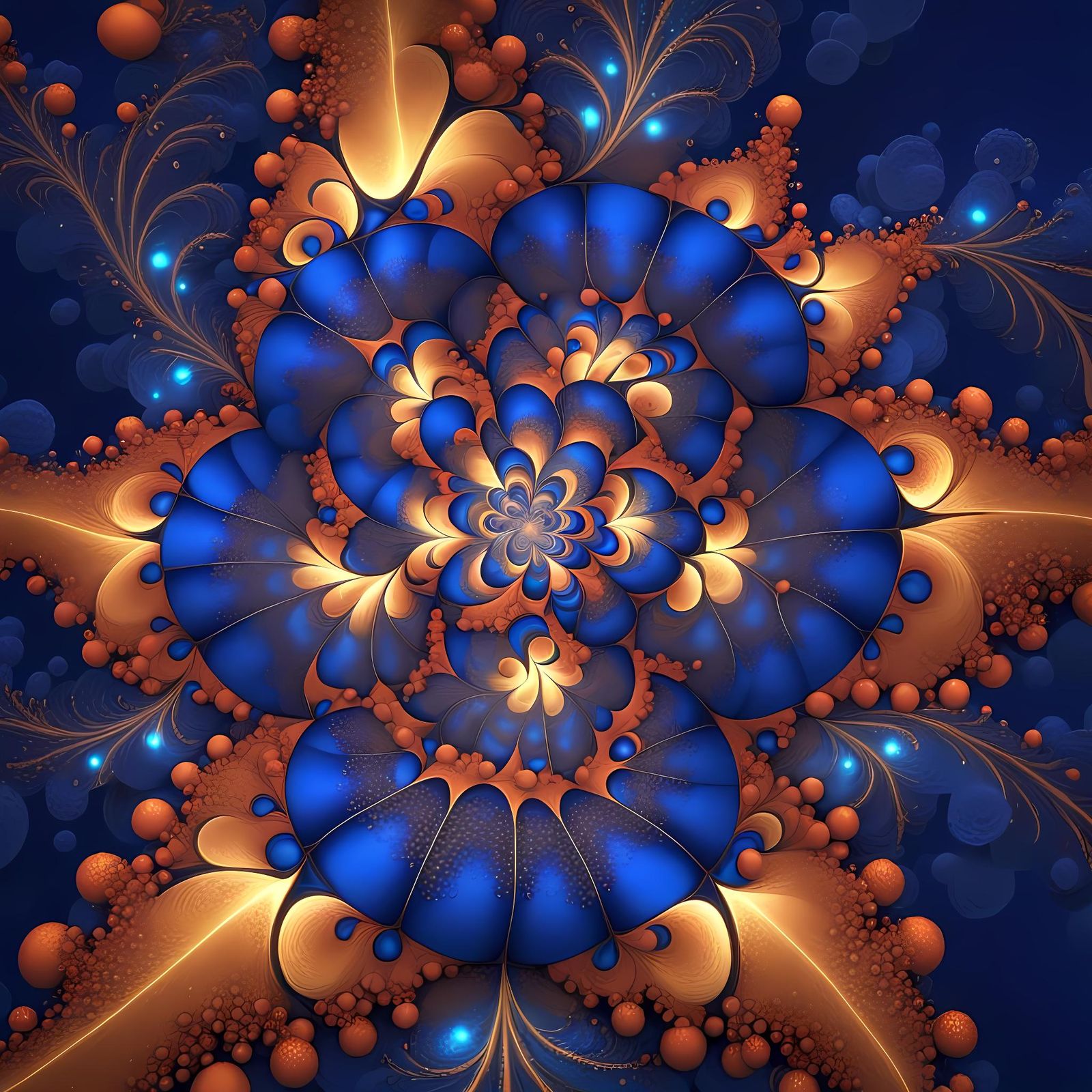 3d abstract fractal royal blue and bold triadic shimmering p...