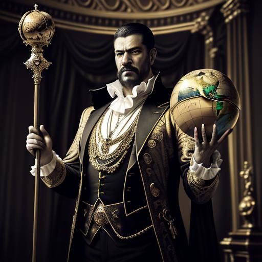 Regal Man with Globe: A Baroque Oil Painting