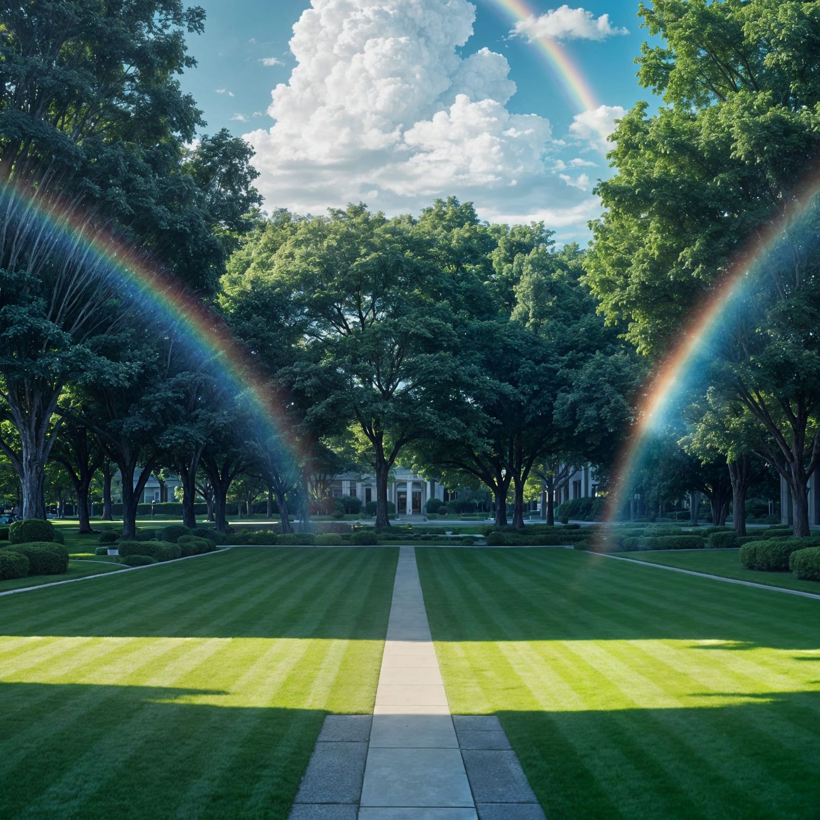 Liminal Mall Rooms with Rainbow Cloud Wallpaper