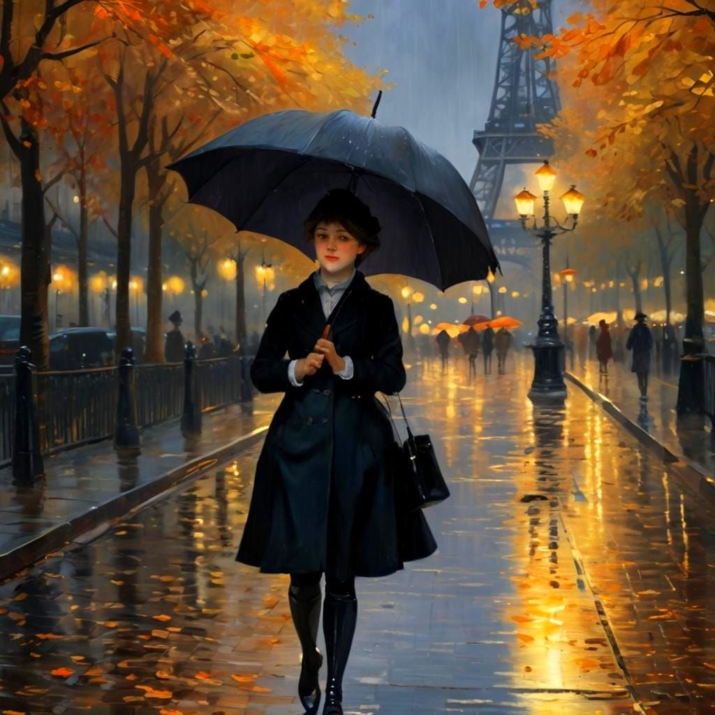 Autunm Scene: Walk in the rain near Iffel Tower