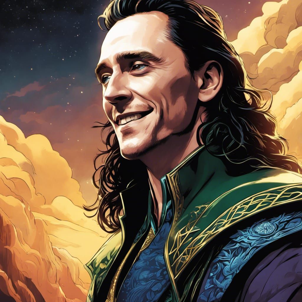 Smiling Loki as Comic Book Art