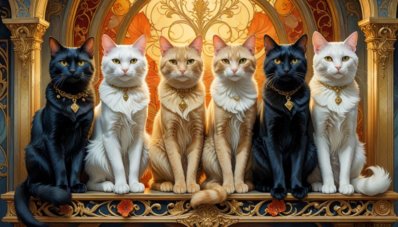 Whimsical Baroque Art Nouveau Masterpiece with Five Colorful...