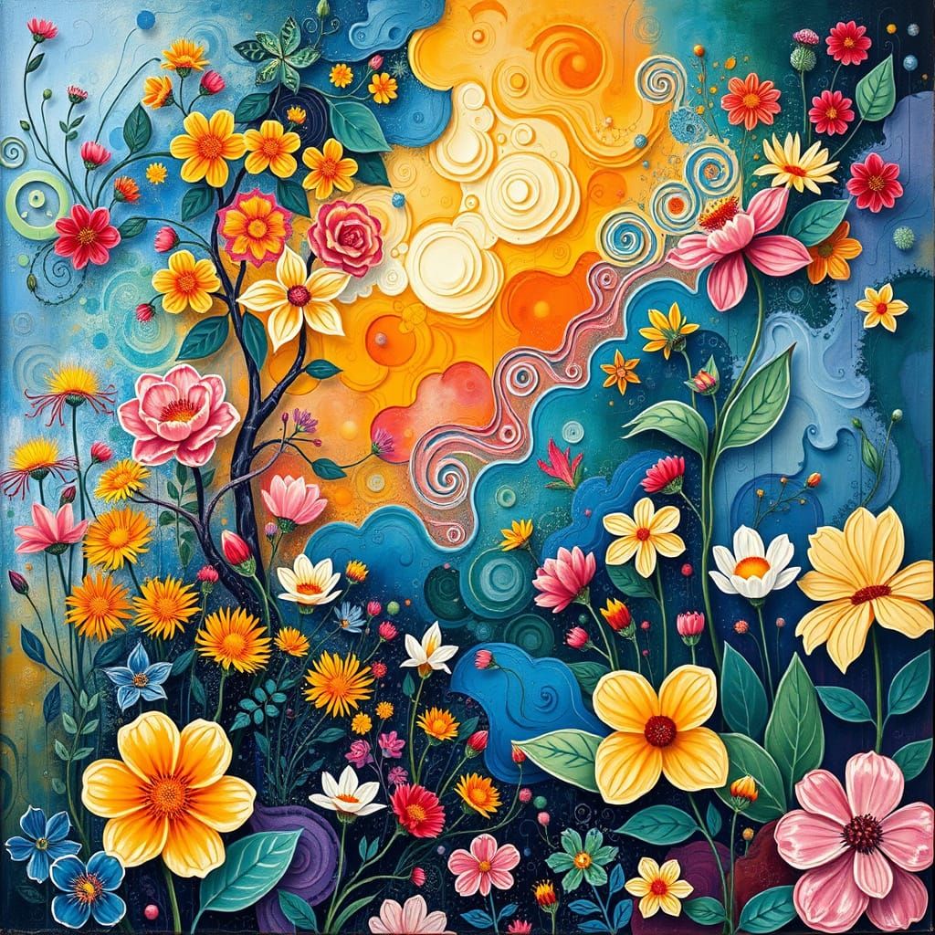 Vibrant Fractal Garden in Whimsical Neo-Impressionist Style