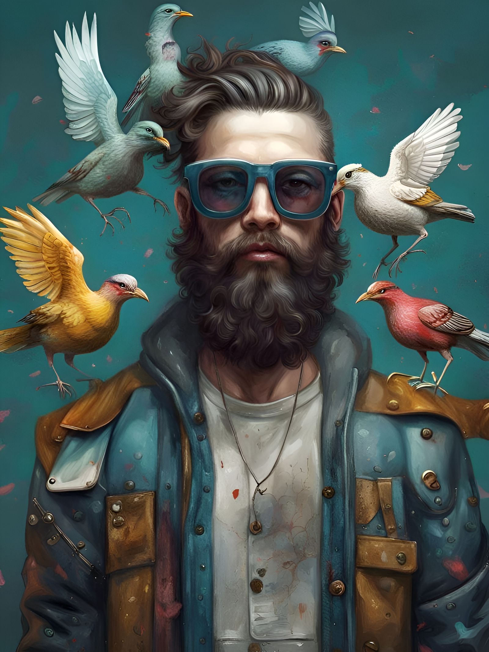 Cyberpunk Hipster Porcelain Bird Portrait