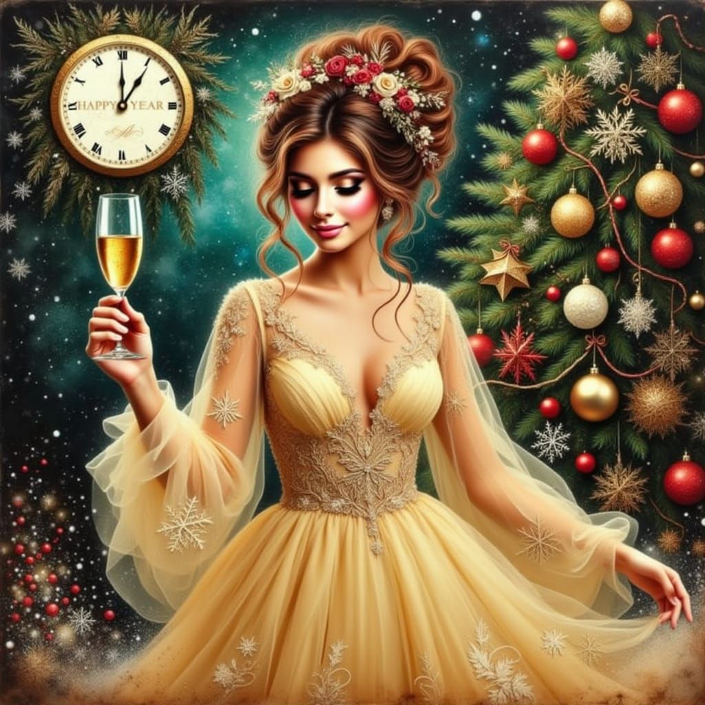 Elegant Woman Dancing at Midnight, Impressionist Oil Paintin...