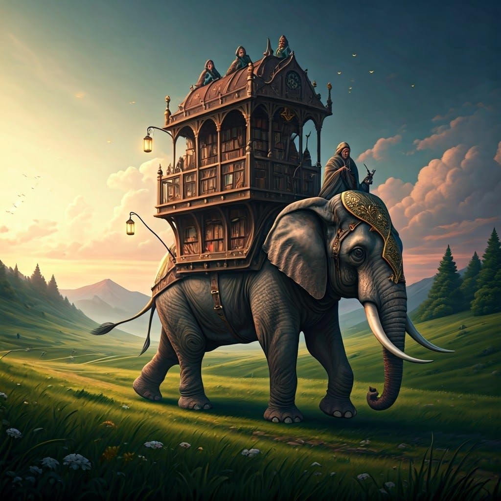 Elephant Mobile Library for Wizards, Surreal Art