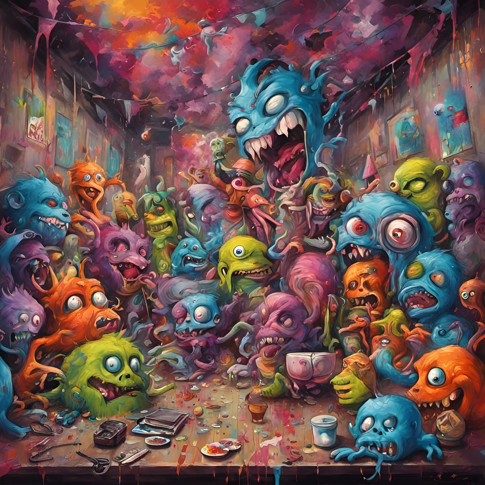 Monster Party in Haunted Ballroom Graffiti Art