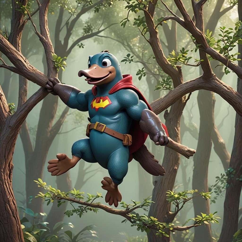 A captivating 3D animation scene featuring a muscular, duck-...
