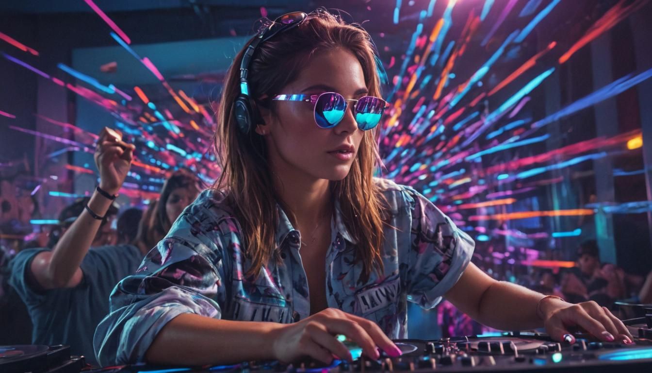 Ibiza Nightclub DJ in Neon-Lit Oil Painting Style