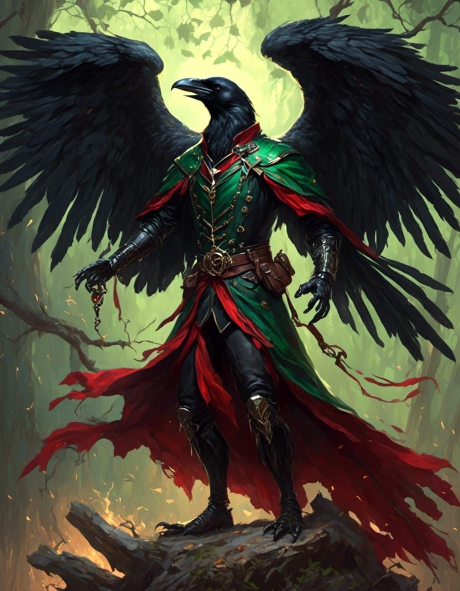 Anthropomorphic Raven Mage with Explosion Magic