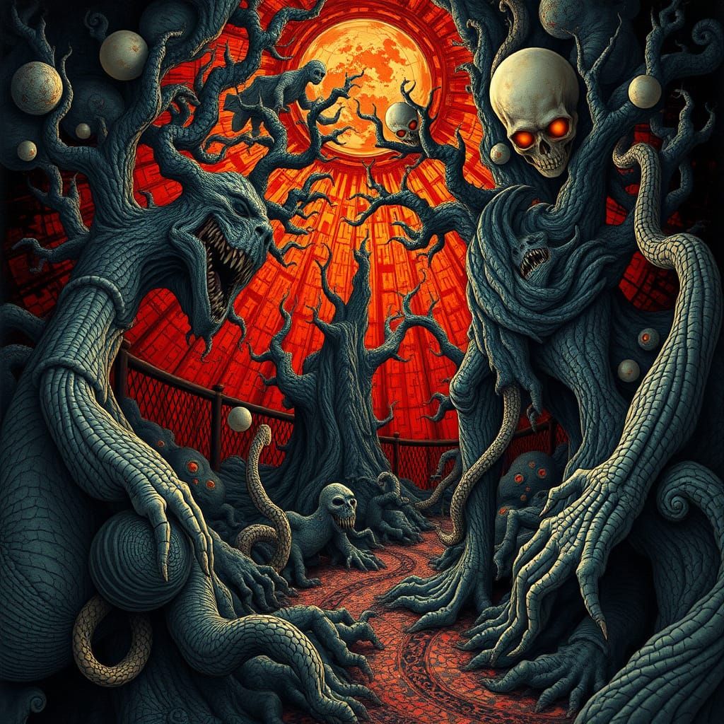 Surreal Hieronymous Bosch-Inspired Dreamscapes in Abstract F...