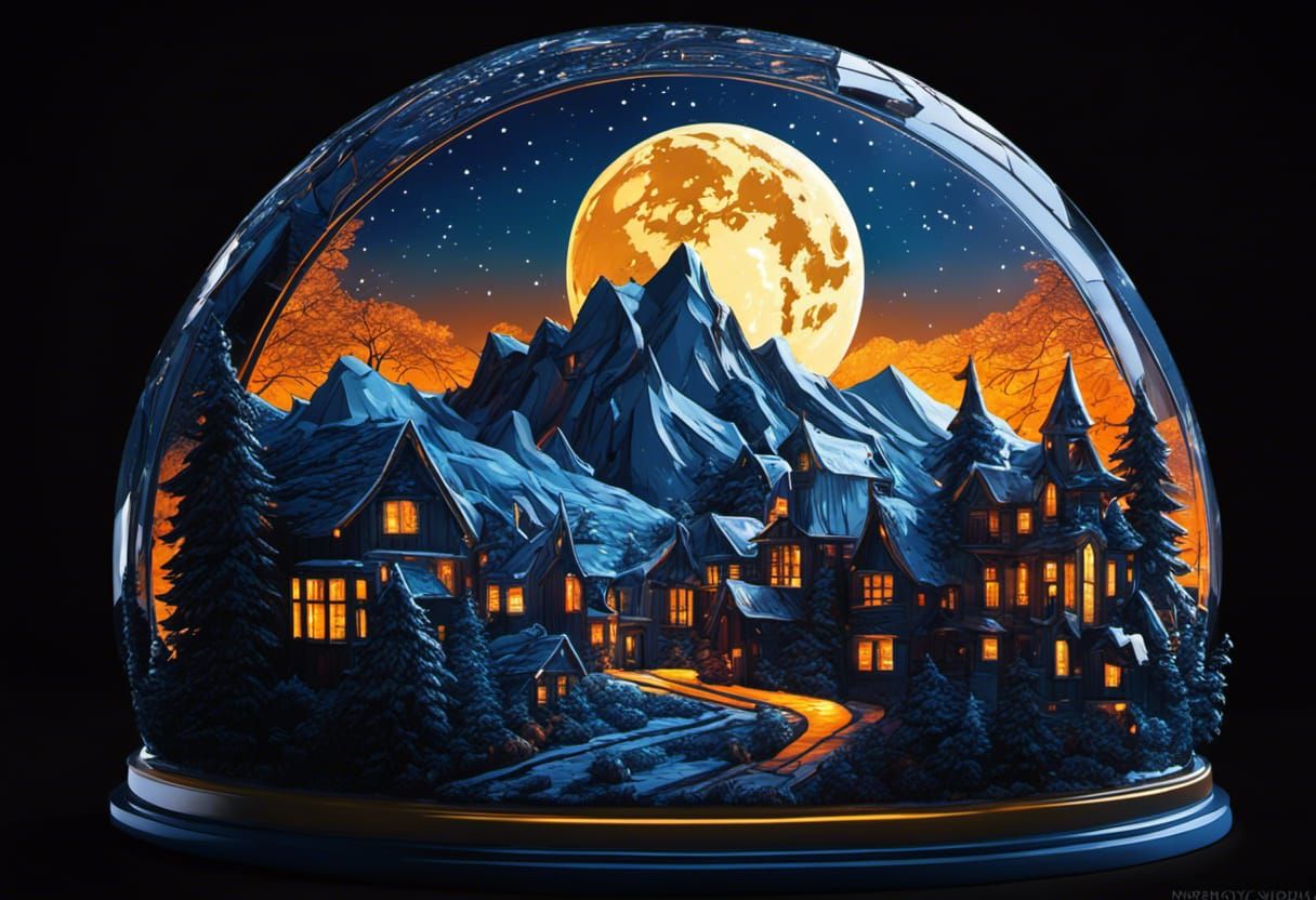 Moonlit City Snowglobe in Gothic Comicbook Style