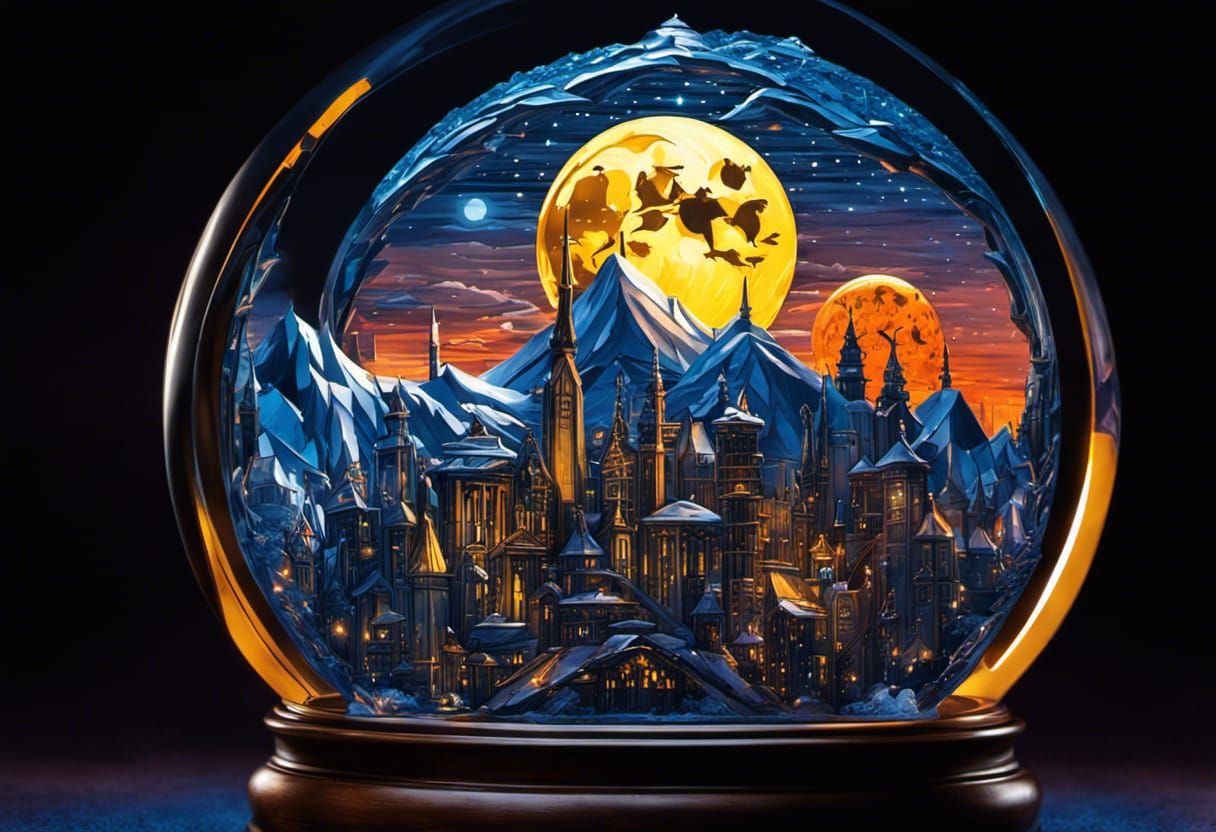 Moonlit City Snowglobe in Comic Book Style