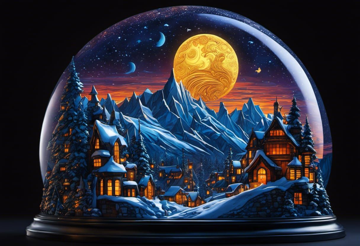 Dreamy City Night Snowglobe in Gothic Comicbook Style