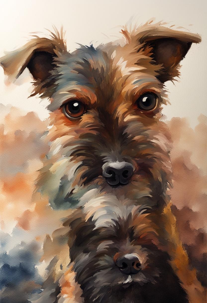 Small Dog in Gouache Style Impressionist Painting