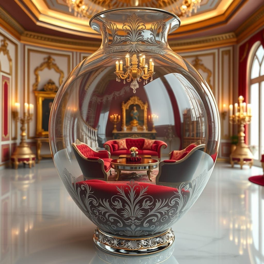 Ornate Glass Vase Containing European Living Room