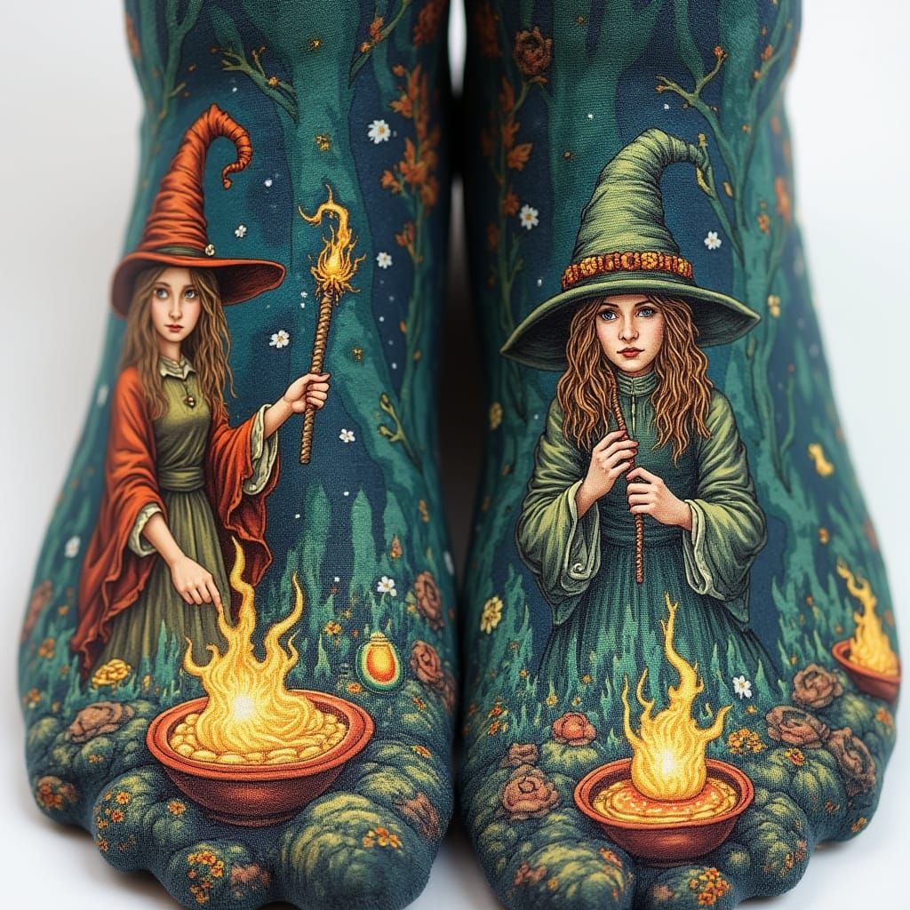 Enchanted Witchcraft Socks in Fantasy Illustration Style