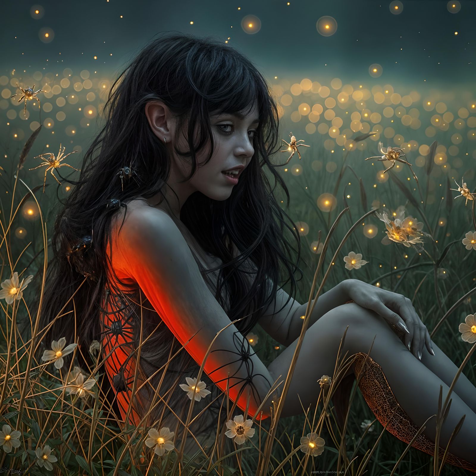 Spider Vampire Girl in Rossetti-Inspired Surrealism