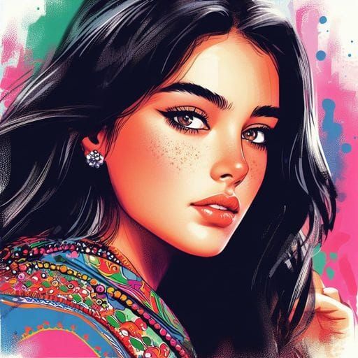 Beautiful Moroccan Girl in Colorful Clothes, Splash Art