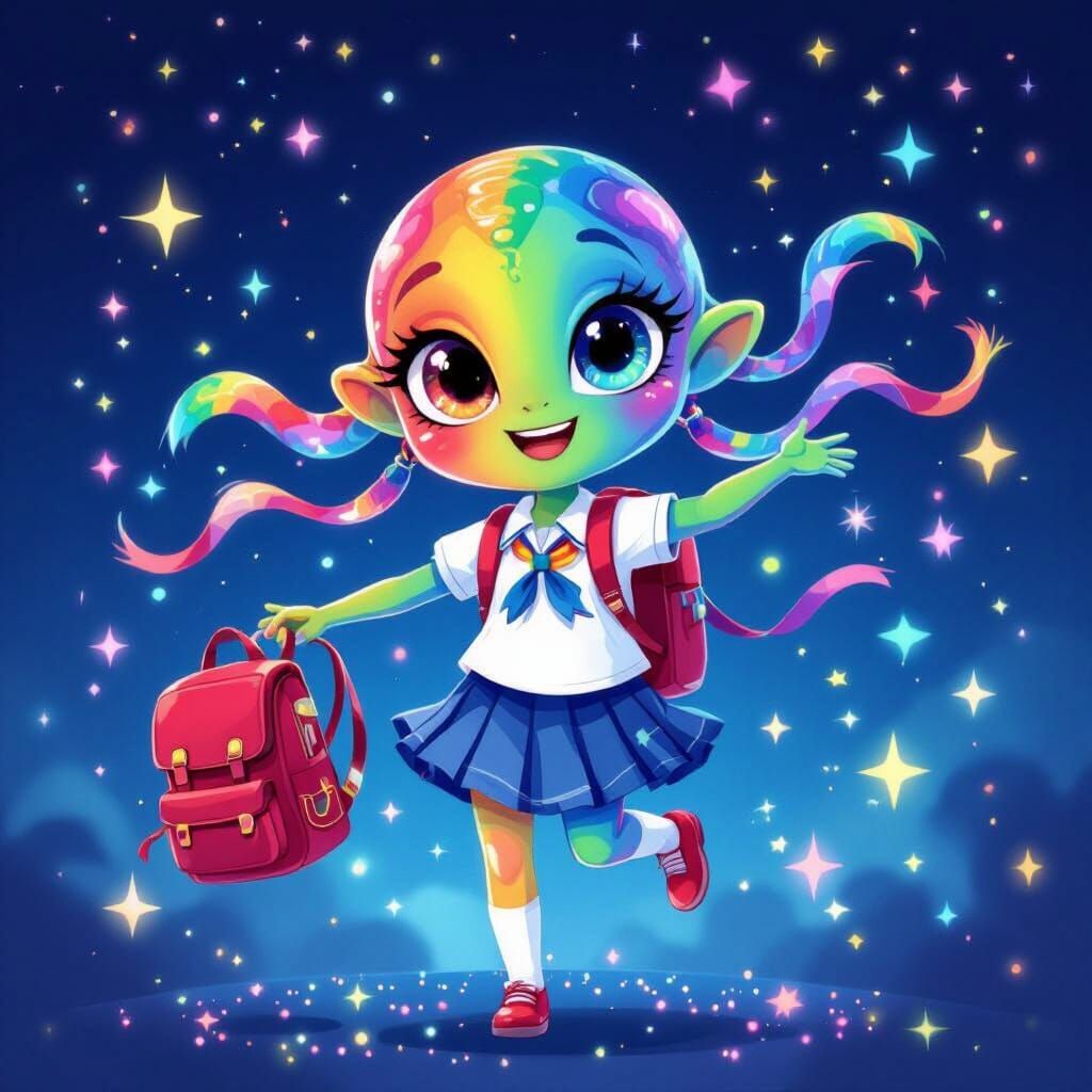 Rainbow Alien Dancing with Stars in School Uniform