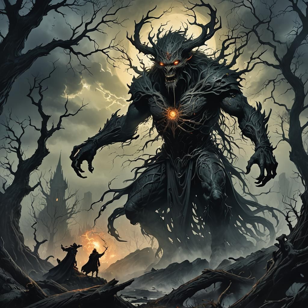 Nightmarish Creature Reigns in Dark Fantasy Landscape