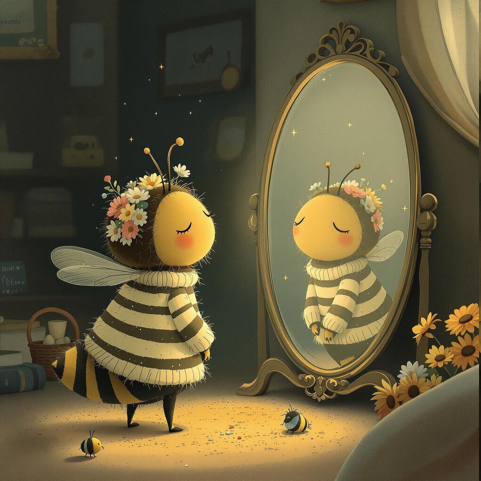 Sleepwalking Bumblebee's Dreamy Reflection, Whimsical Art