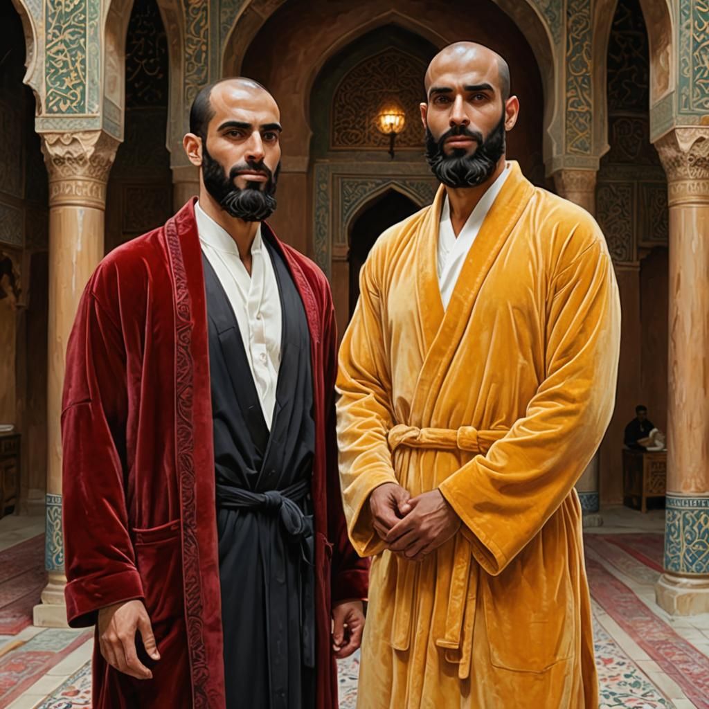 Men in Velvet Bathrobes in Persian Mosque, Impasto