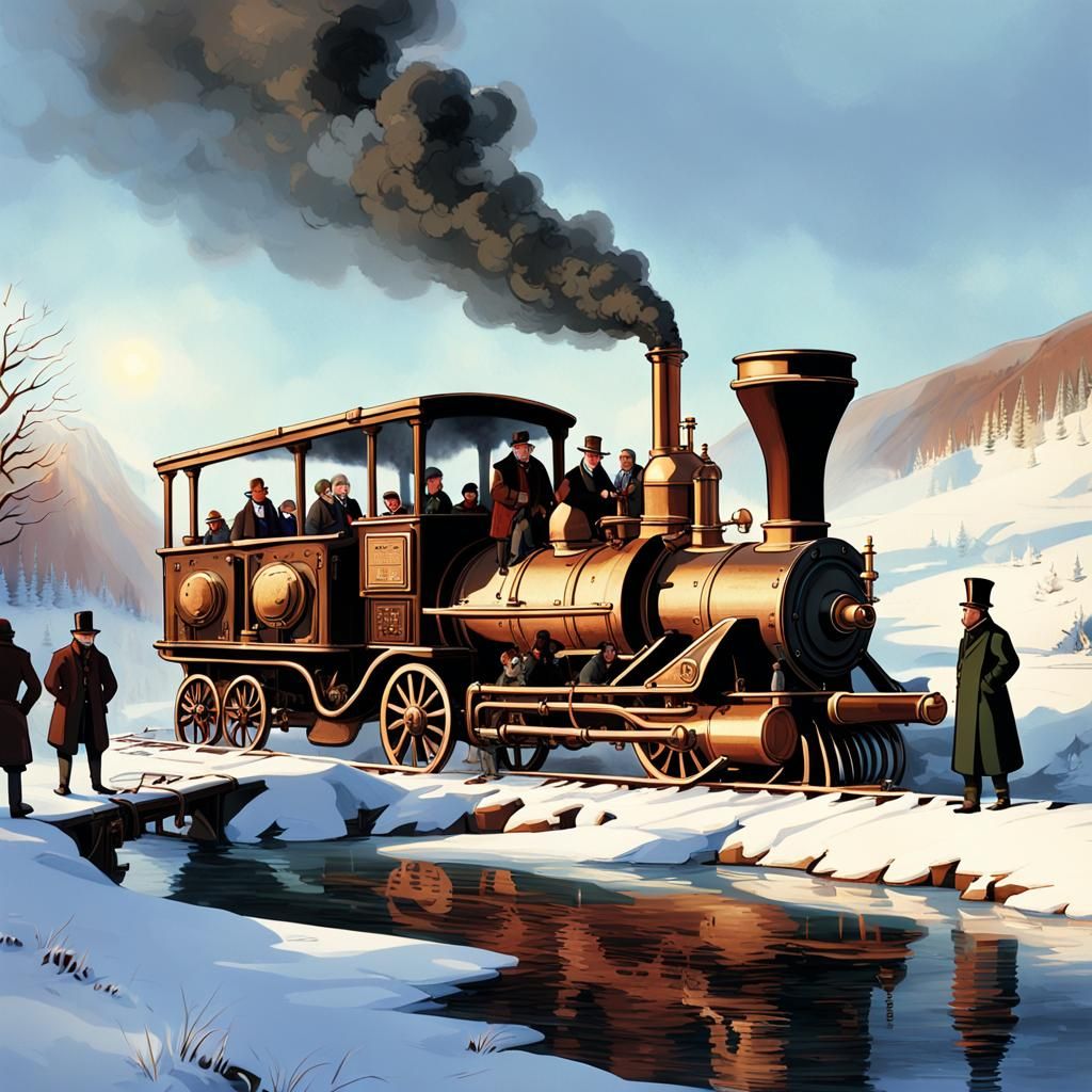 Steampunk Engine's First Voyage in Winter Wonderland