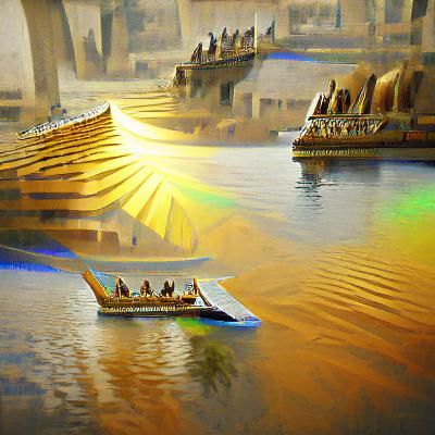 Egyptian Solar Boat on the Nile: Watercolor
