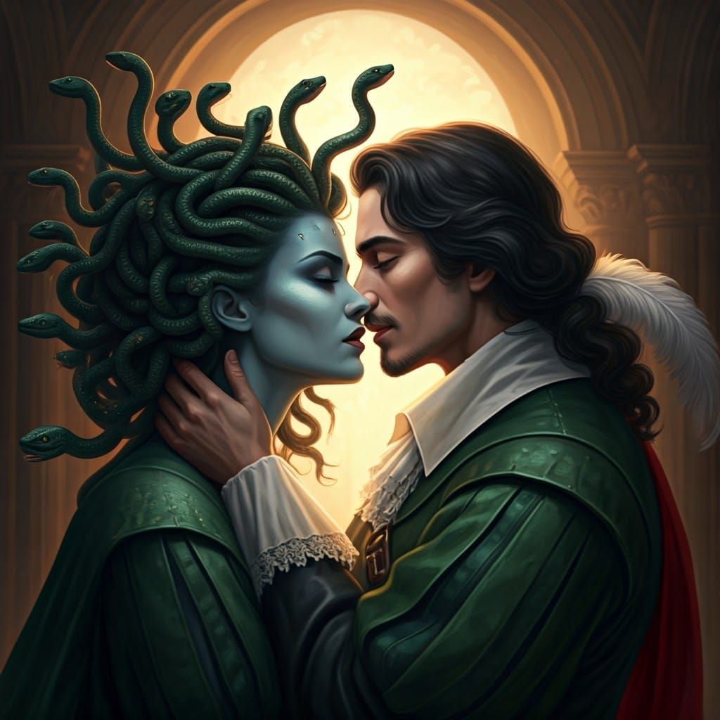 Medusa and Musketeer Kiss in Baroque Fantasy