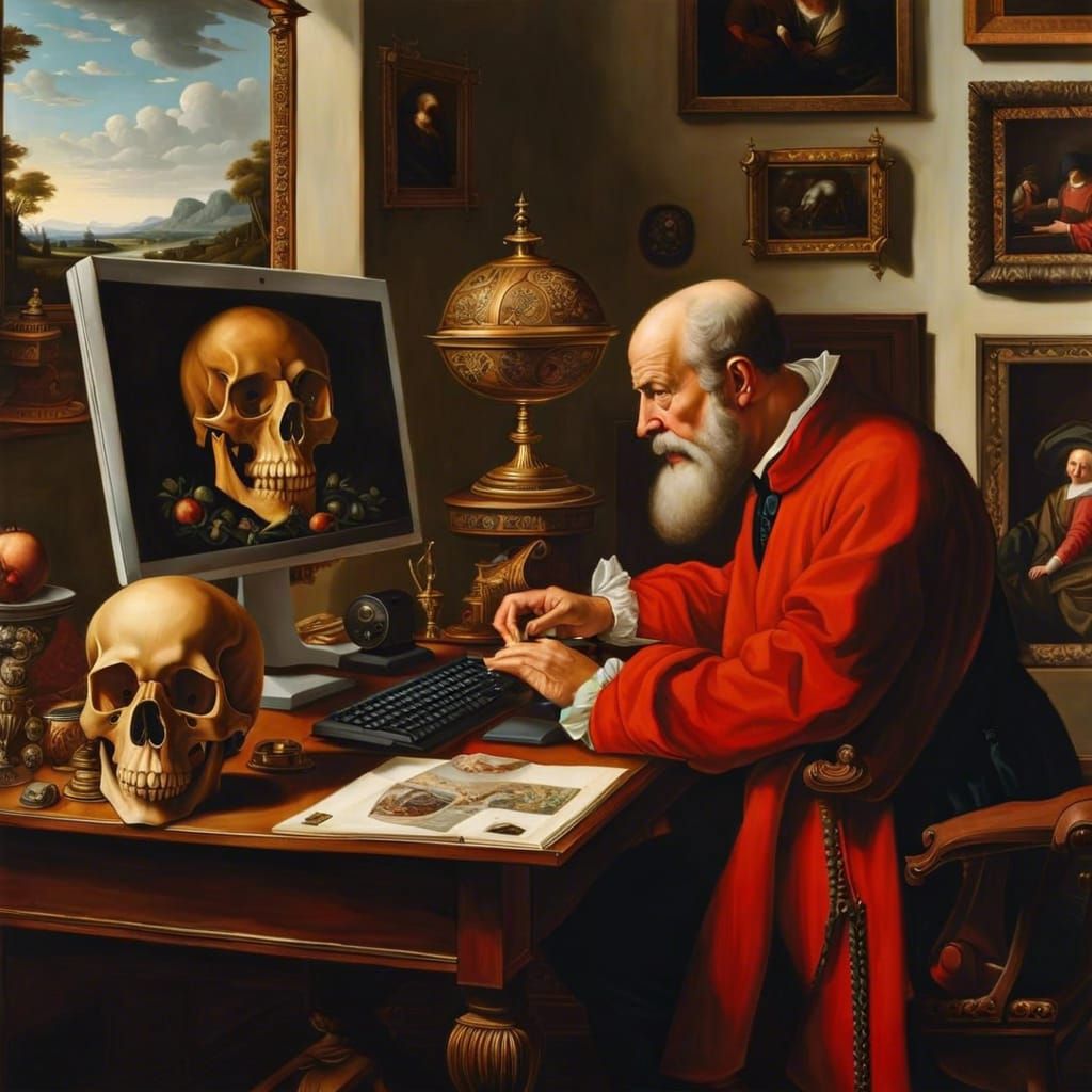 Renaissance Man Composing AI Art: Hyperdetailed Portrait