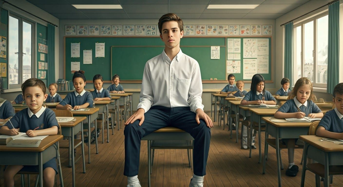 Surreal Classroom Scene in Cartoon Style