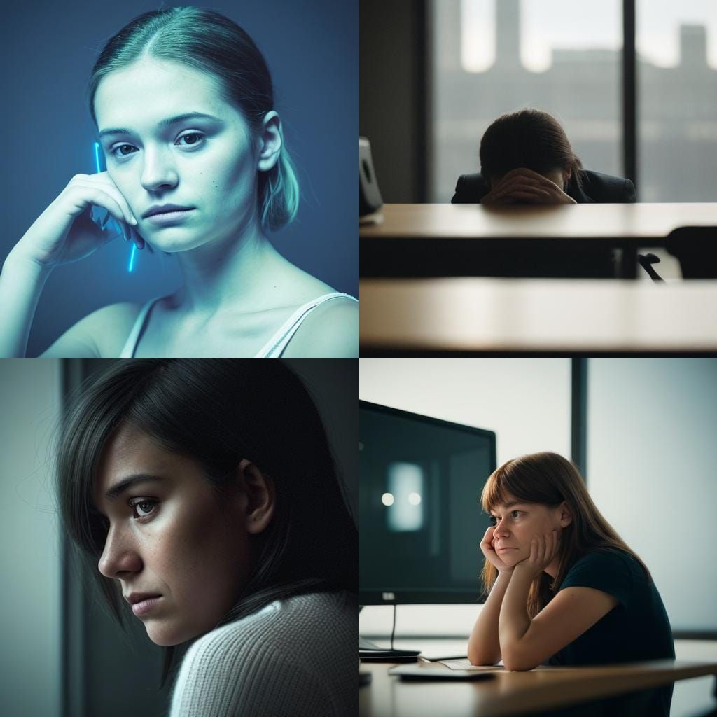 Stressed Person Gripping Head in Moody Office Photo