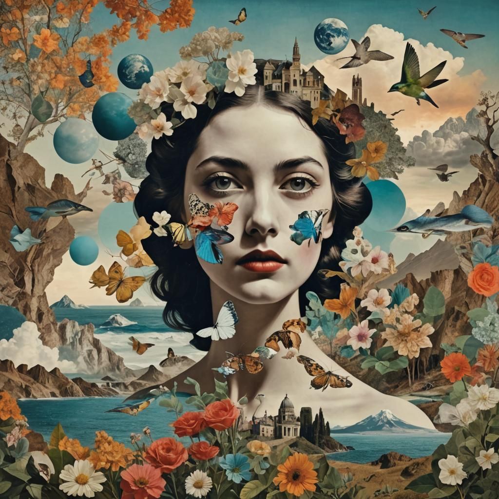 Surreal Digital Collage of Combined Art Elements