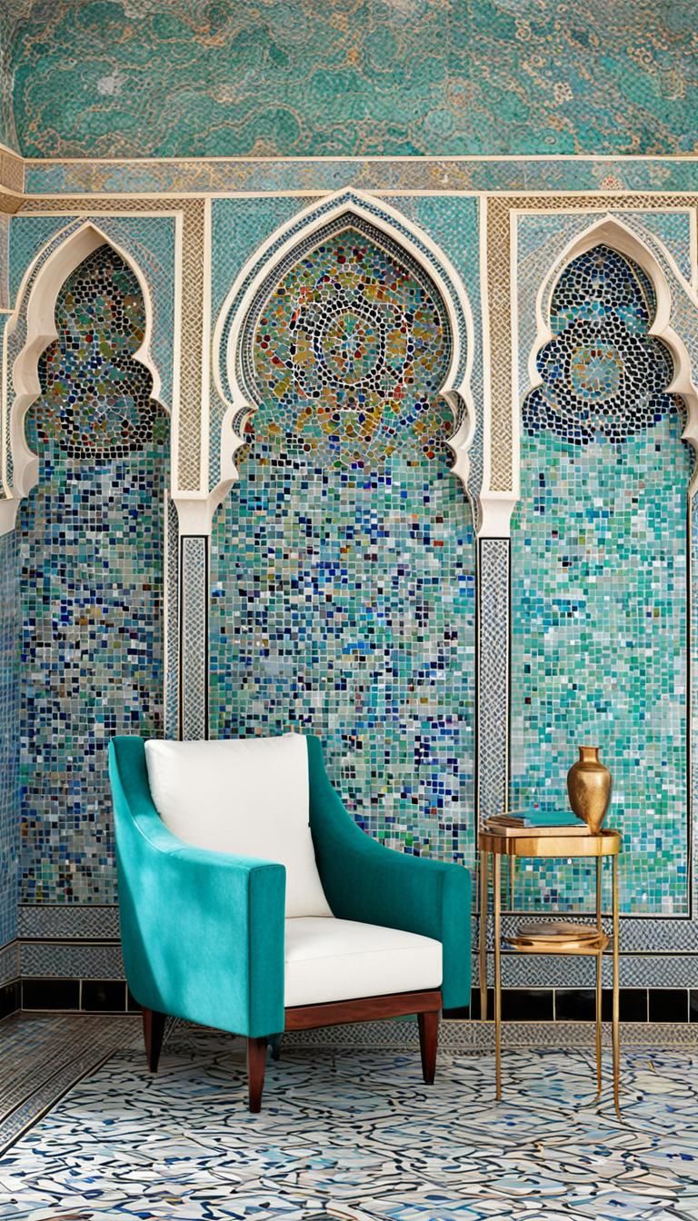 Moroccan Caftan and Mosaic Wall in Abstract Art