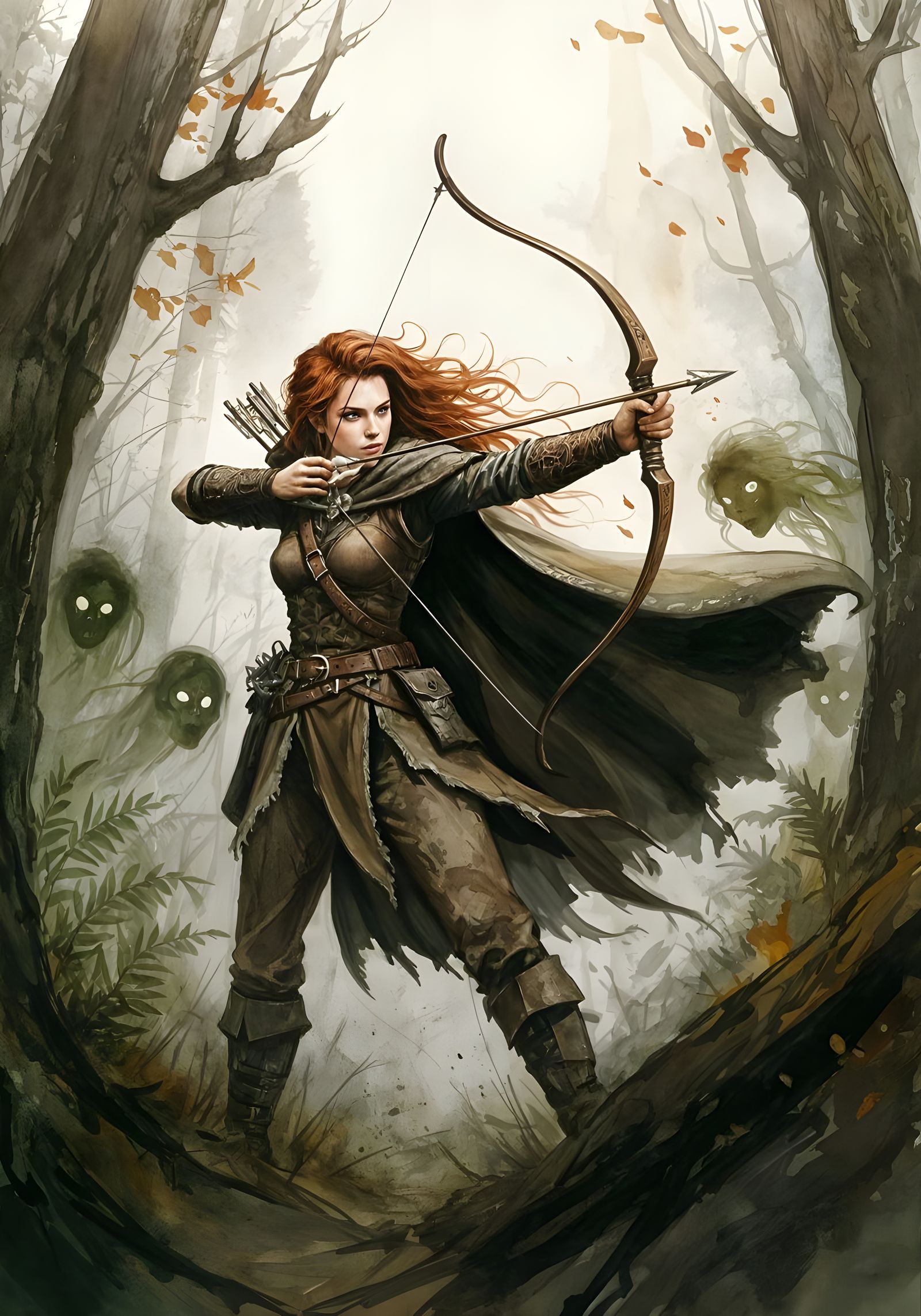 Saxon Hunteress Fires Bow Amidst Wild Hunt Spirits