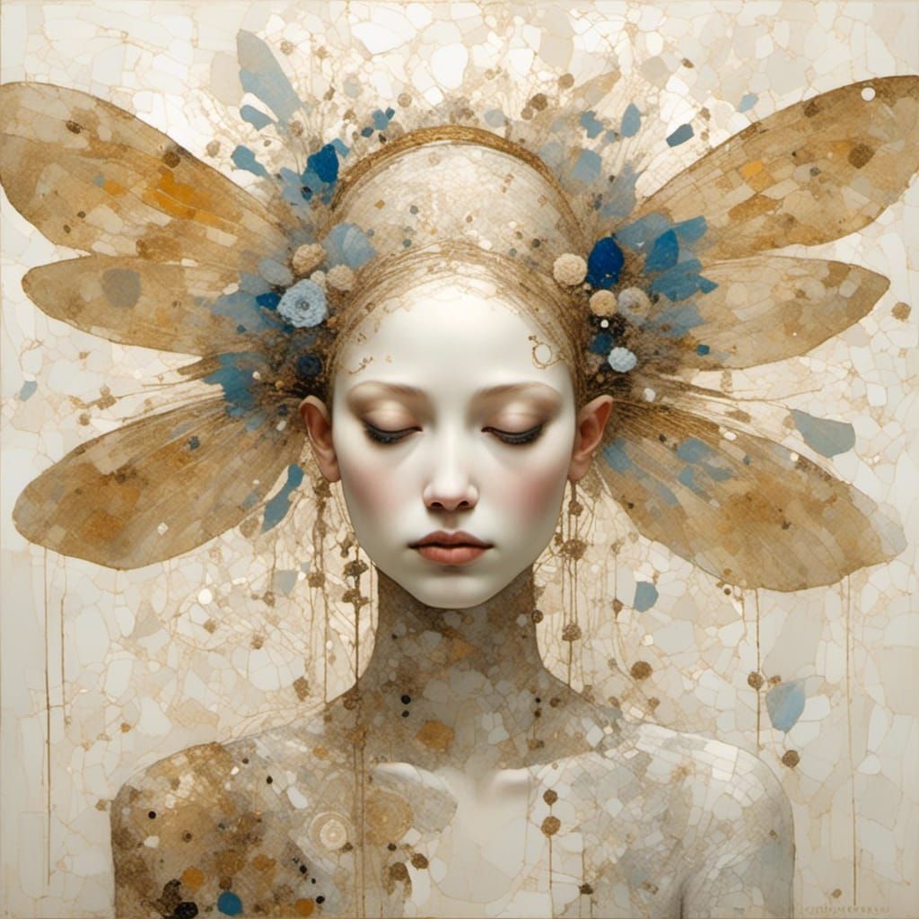 Celestial Man with Dragonfly Wings in Gildpunk Style