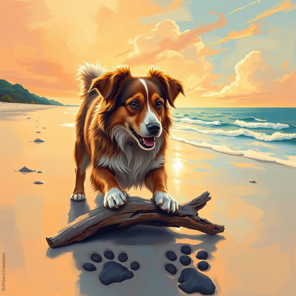 Vibrant Beach Scene in Dreamy Abstract Art Style