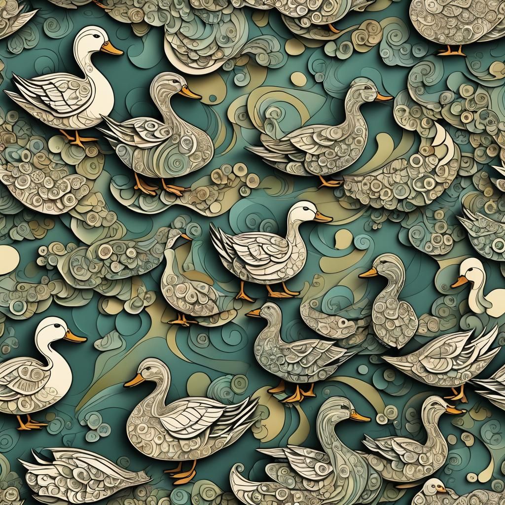 Abstract Fractal Ducks in Zentangle Style