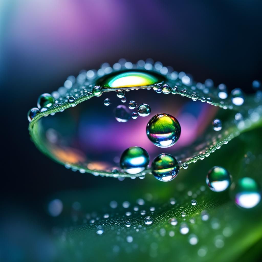 Iridescent Dew Drop Macro Photograph in HDR