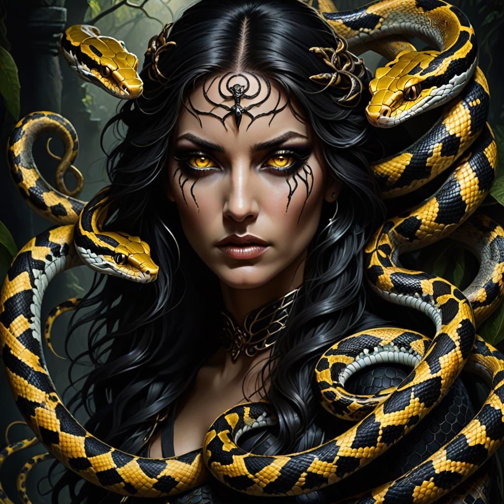 Mystical Snake Goddess in Ruined Temple